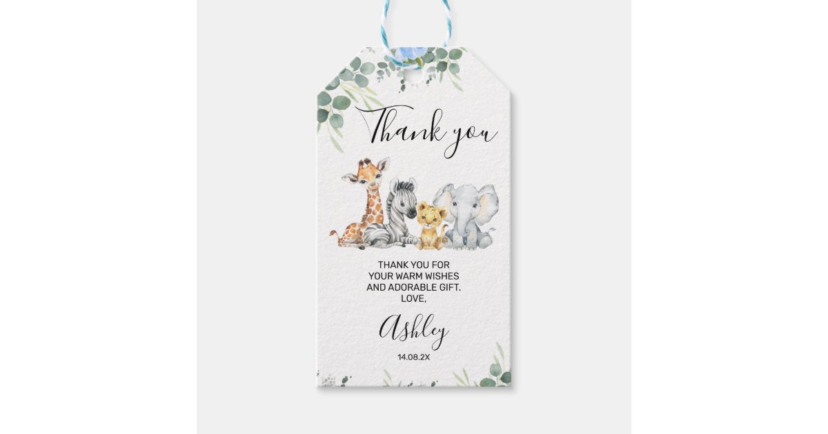 Blue Floral Baby Shower Thank You Tags