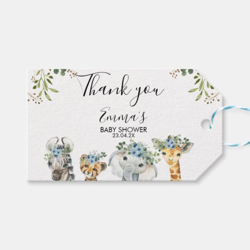 Blue Floral Safari Baby Shower Thank You  Gift Tags