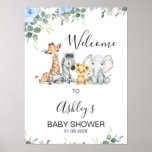 Blue Floral Safari Baby Shower Welcome Sign at Zazzle