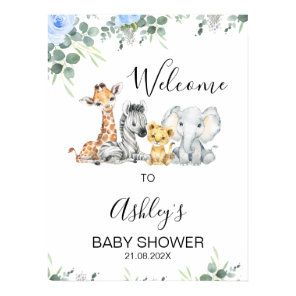 Blue Floral Safari Baby Shower Welcome Sign