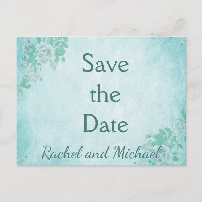 Blue Floral Save the Date Announcement Postcard (Front)