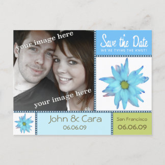 Blue Floral Save the Date Postcard