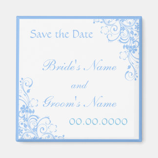 Blue Floral Save the Date Wedding Favor Magnet