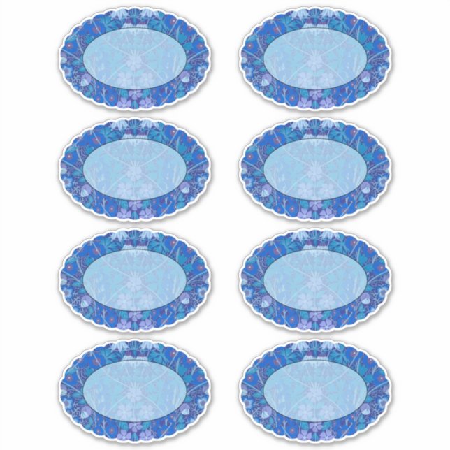 Blue floral scalloped sticker (Front)