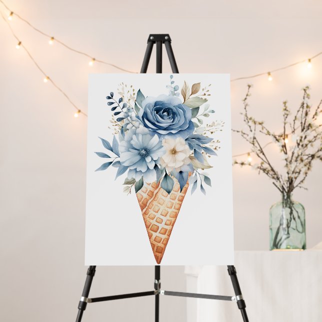 Blue Floral Scooped Up Bridal Shower Decor Sign (In Situ (Stand))