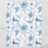 Blue & White Watercolor Floral Scrapbook Paper