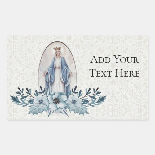 Blue Floral Scripture  Virgin Mary  Lace Rectangular Sticker