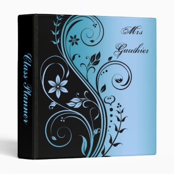 Blue Floral Scroll Teachers Class Planner Binder by TheInspiredEdge at Zazzle