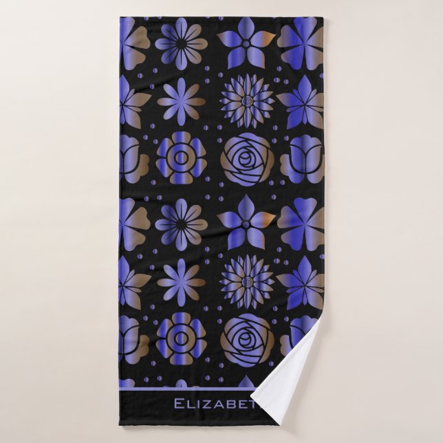 Blue floral seamless pattern personalized name  bath towel (Bath Towel)