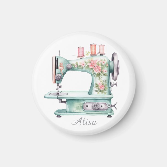 Blue Floral Sewing Machine Magnet (Front)