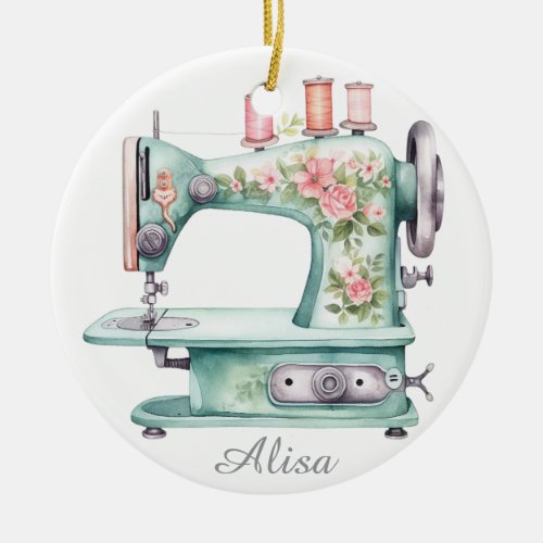 Blue Floral Sewing Machine Ornament