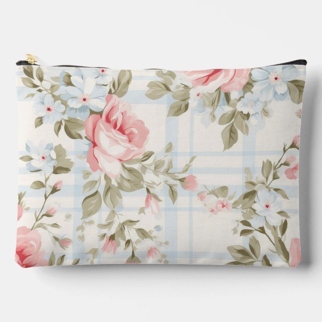 Blue floral shabby chic pattern accessory pouch (Front)