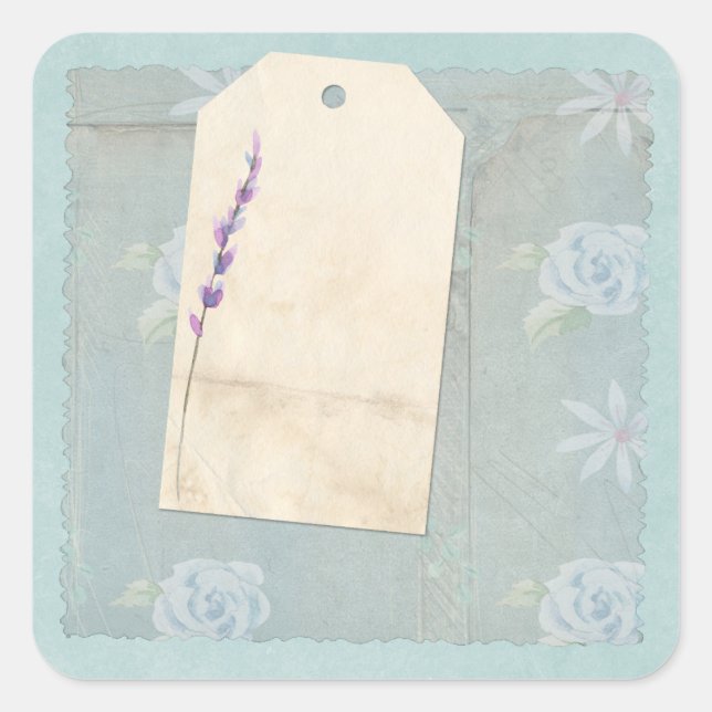 Blue Floral Shabby Scrapbook Embellishment Square Sticker (Front)