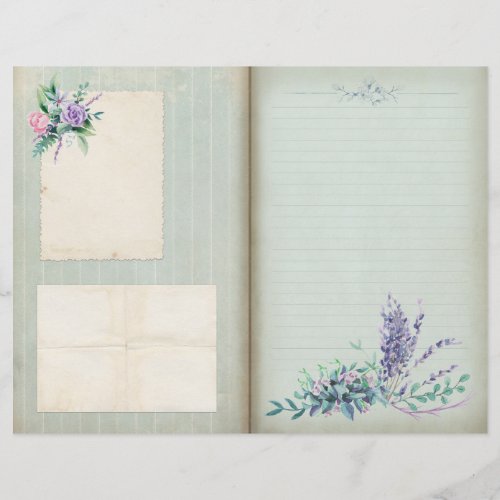 Blue Floral Shabby Striped Journal Page