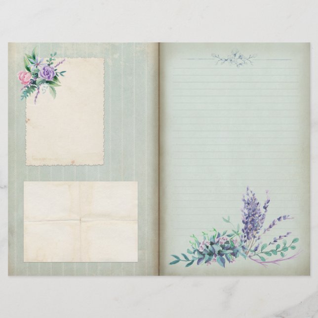 Blue Floral Shabby Striped Journal Page (Front)