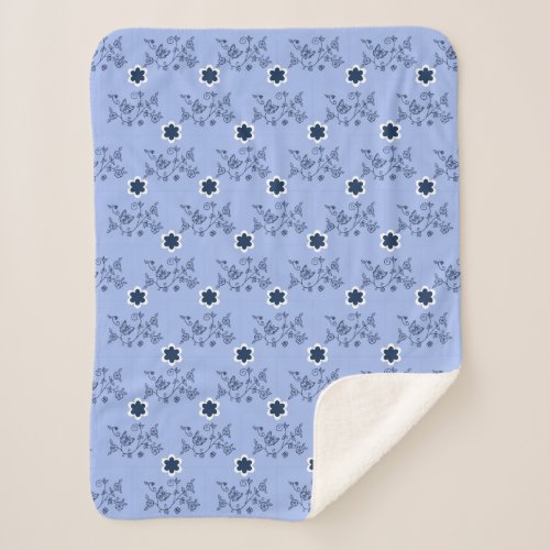 Blue Floral Sherpa Blanket, Small Blanket