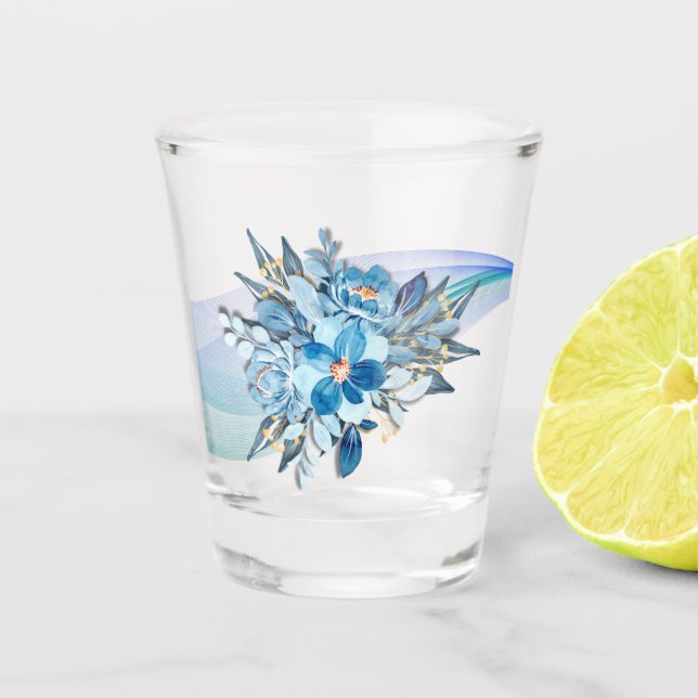 Blue Floral Shotglass Wedding Favor Shot Glass (Front)