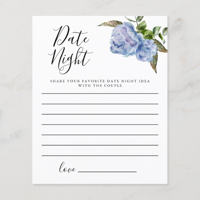 Blue Floral Shower Date Night Card (Front)