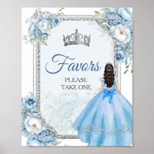 Blue Floral Silver Crown Quinceañera Favors Poster