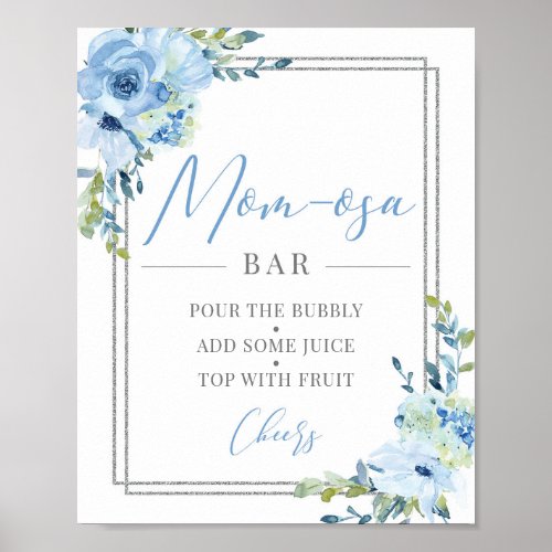 Blue floral silver geometric mom_osa bar sign