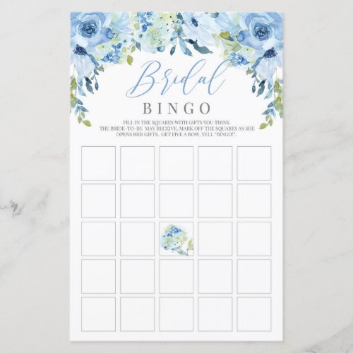 Blue floral silver rustic bridal shower bingo game