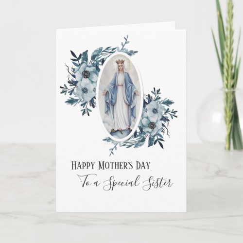 Blue Floral  Sister  Religious Mother Mary Card