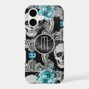 Blue Floral Skull Monogram iPhone 17 Case