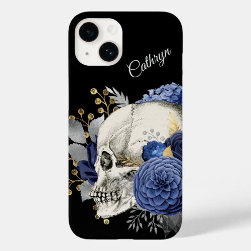 Blue Floral Skull Personalized Case_Mate iPhone 14 Case