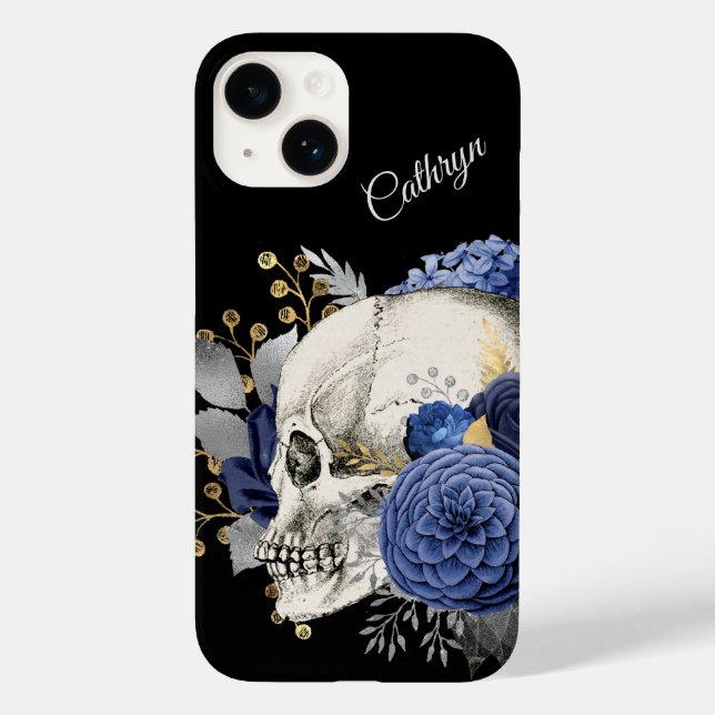 Blue Floral Skull Personalized Case-Mate iPhone Case (Back)
