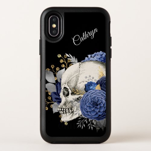 Blue Floral Skull Personalized OtterBox Symmetry iPhone X Case