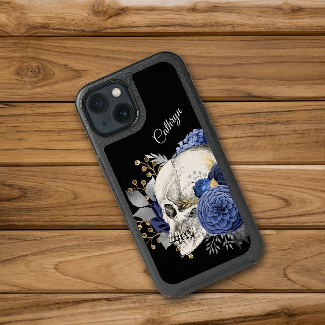 Blue Floral Skull Personalized Otterbox iPhone Case (Creator Uploaded)