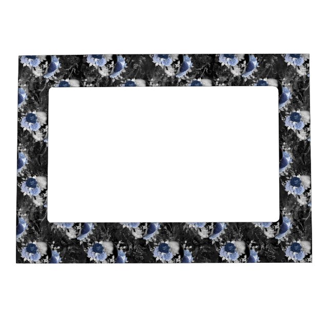 Blue Floral Skull Series Design 1   Magnetic Frame (Front)