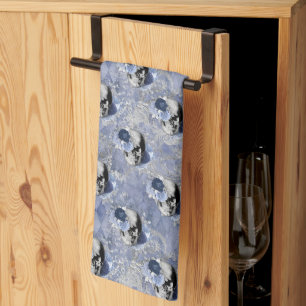 Blue Floral Skull Series Design 2 Kitchen Towel