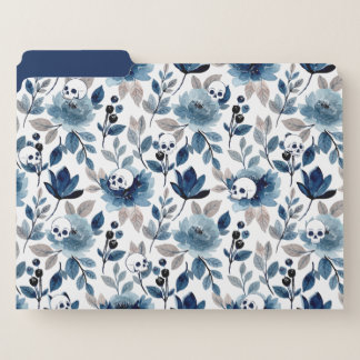 Blue Floral Skulls File Folders