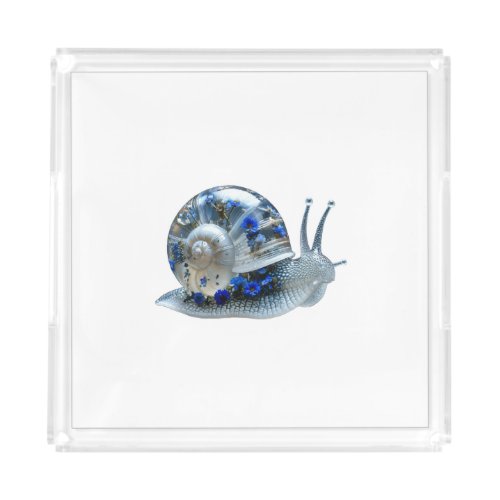Blue Floral Snail Bath Mat Acrylic Tray