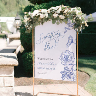 Blue Floral Something Blue Bridal Shower Welcome Foam Board