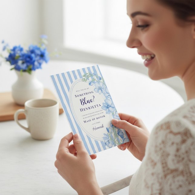 Blue Floral Something Blue Maid of Honor Proposal  Invitation (Creator Uploaded)