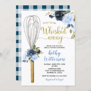 Blue Floral Soon to be Whisked Away Bridal Shower Invitation