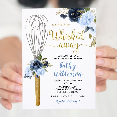 Blue Floral Soon to be Whisked Away Bridal Shower Invitation