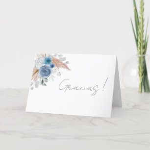 Blue Floral Spanish Baby Shower Boy Letterpress Thank You Card