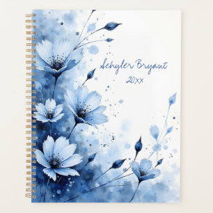Blue Floral Spiral-bound Abstract Flower Botanical Planner