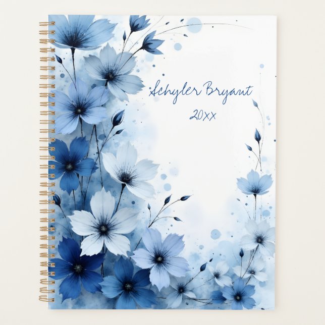Blue Floral Spiral-bound Abstract Summer Botanical Planner (Front)