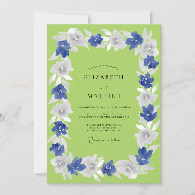 Blue Floral Spring Romance Wedding Invitation (Front)