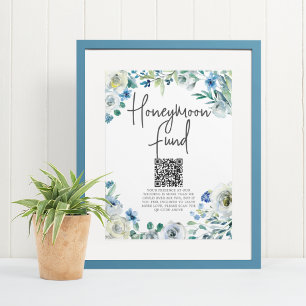 Blue Floral Spring Wedding Honeymoon Fund Poster