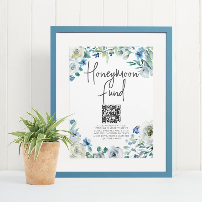 Blue Floral Spring Wedding Honeymoon Fund Poster (Creator Uploaded)