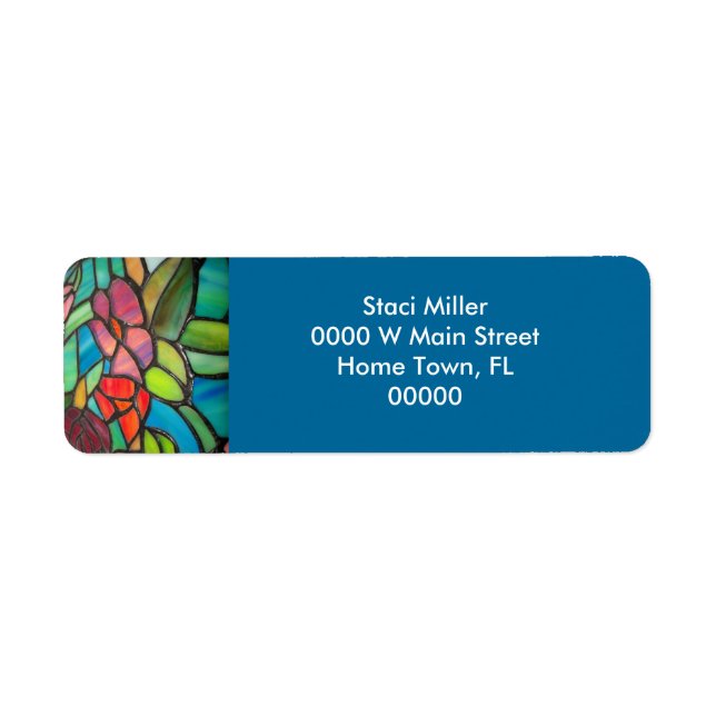 Blue Floral Stained Glass Return Address Label (Front)