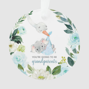 Blue Floral Stork You're Going To Be Grandparents Ornament