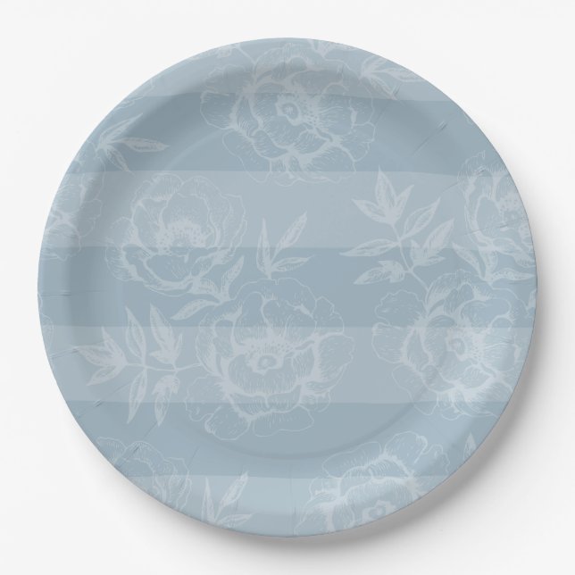 Blue Floral Stripe Dinner Party Plates (Front)