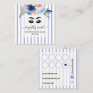 Blue Floral Stripes Lash tech Browbar Loyalty Card