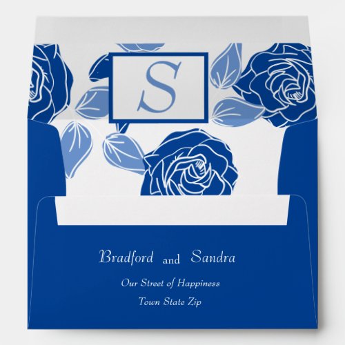 Blue Floral Stylish Rose Chic Simple Wedding Envelope